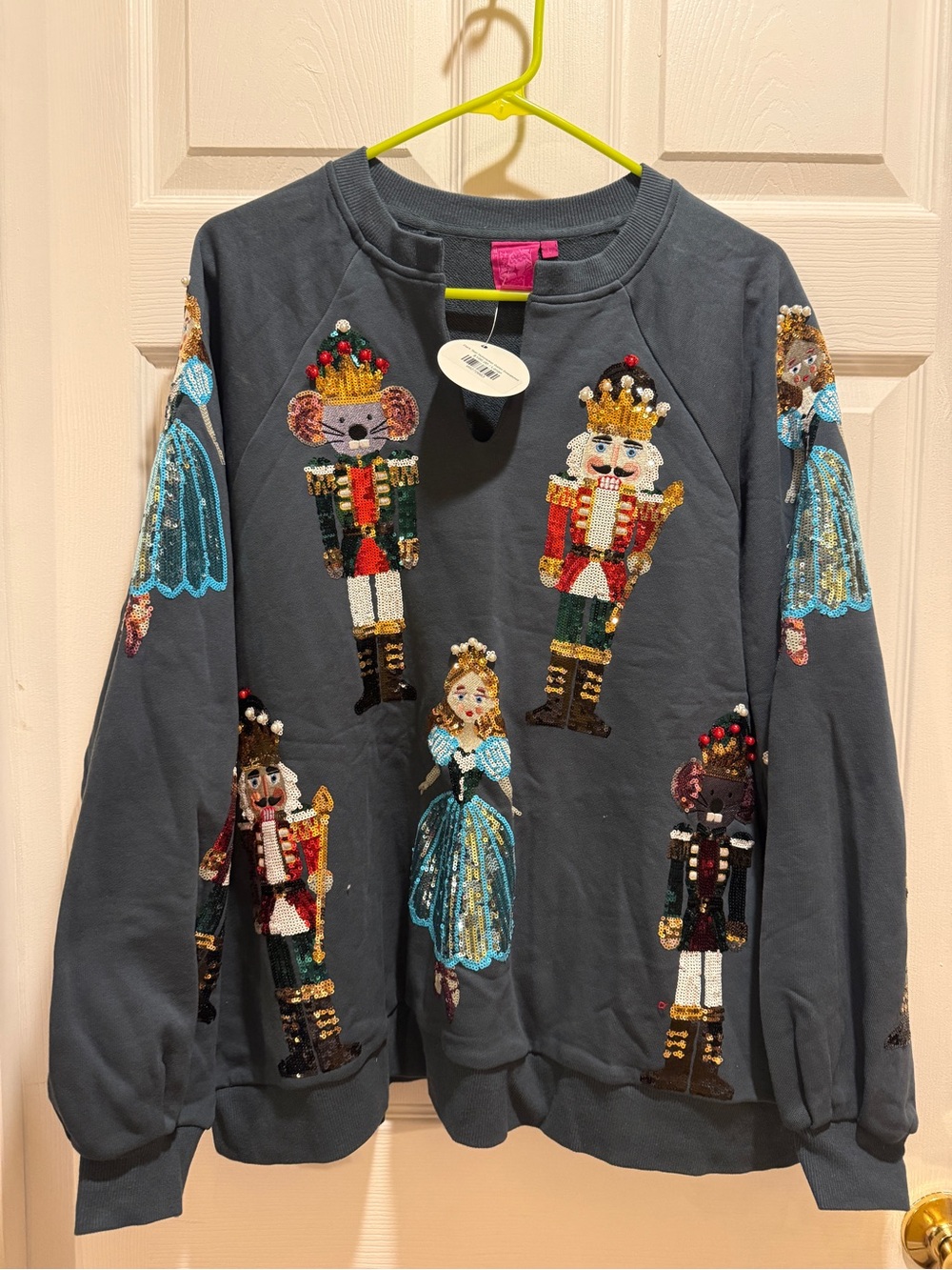 QUEEN OF SPARKLES Dark Teal Sequin Nutcracker & Princess Sweatshirt